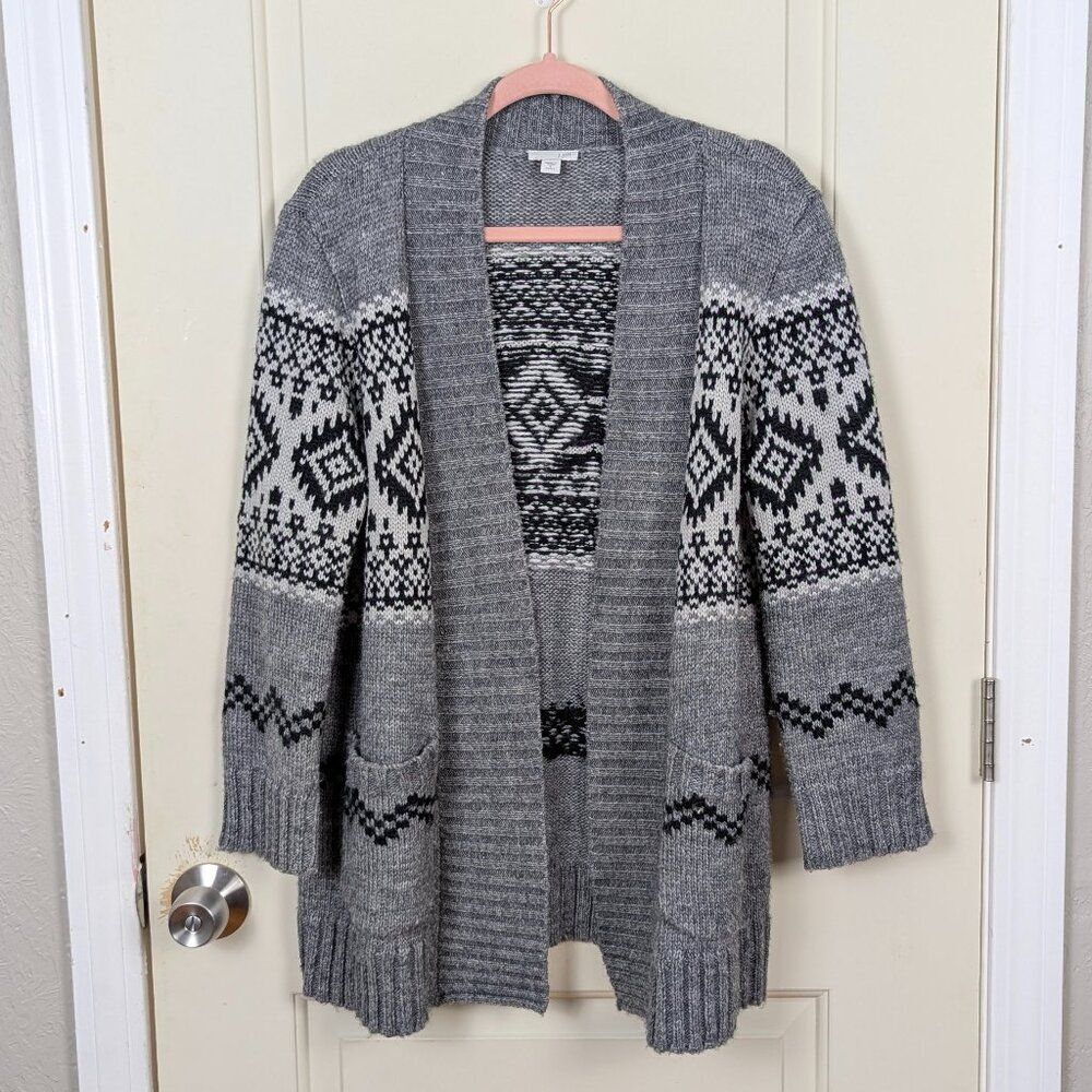 J. Jill | Gray Fair Isle Open Front Cardigan Size Small Petite